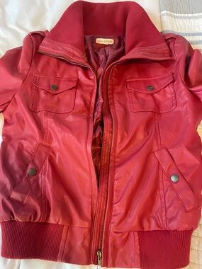 Zenana Outfitters Red Faux Leather Bomber Jacket